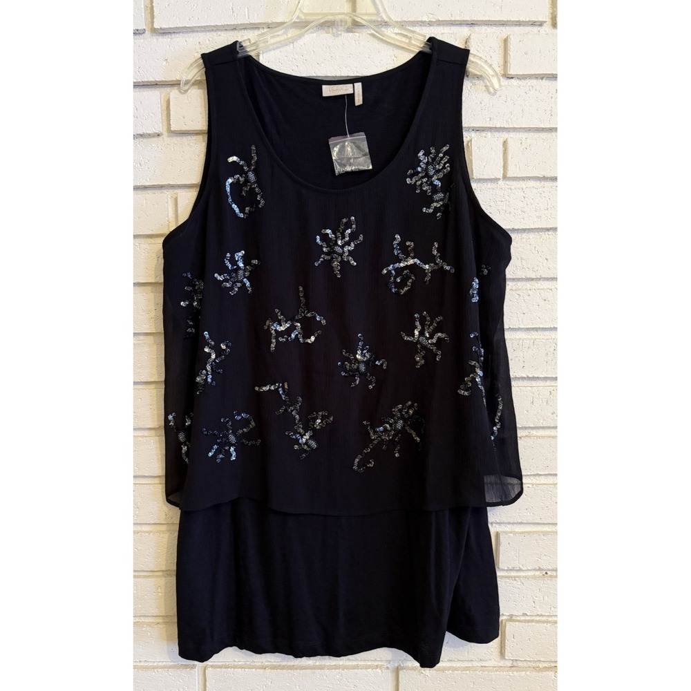 LOGO Lavish by Lori Goldstein Slub Knit Tank w/Overlay Embellishment Sz 1X NEW